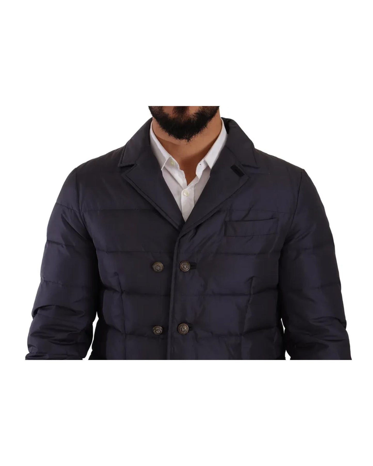 Dolce & Gabbana Men's Blue Silk Goat Coat Blouson Winter Jacket - 52 IT