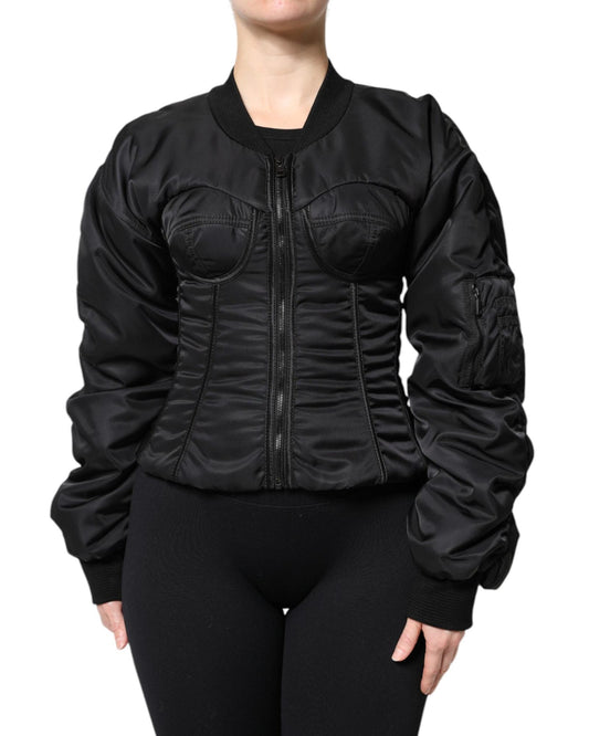 Dolce & Gabbana Women's Black Nylon Full Zip Bustier Corset Jacket - 38 IT