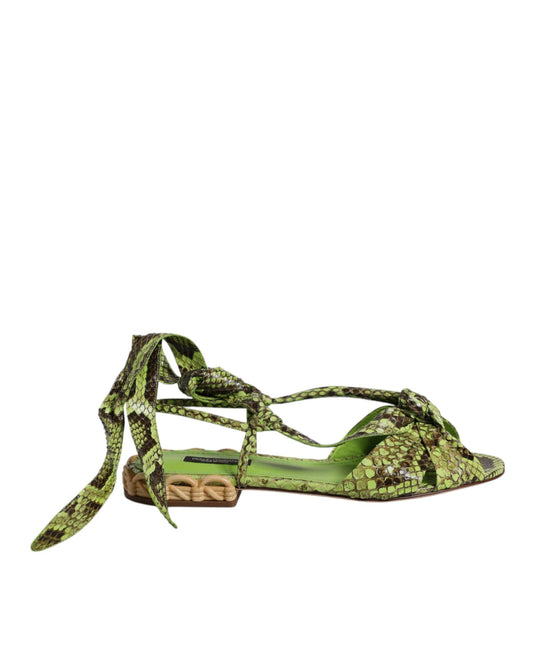 Dolce & Gabbana Women's Green Animal Print Ankle Wrap Sandals Shoes - 40 EU