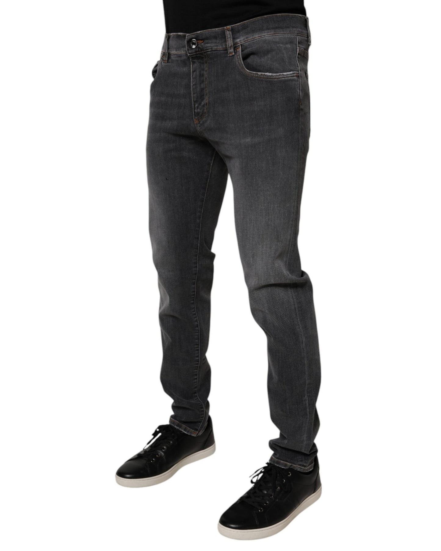 Dolce & Gabbana Men's Dark Gray Washed Cotton Slim Fit Denim Jeans - 52 IT