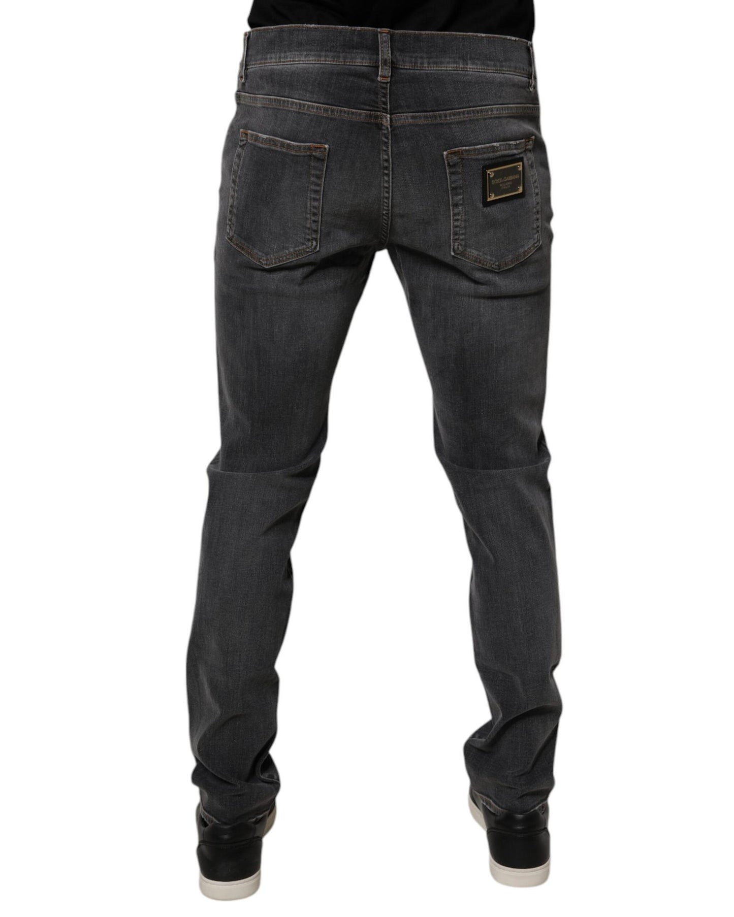 Dolce & Gabbana Men's Dark Gray Washed Cotton Slim Fit Denim Jeans - 52 IT
