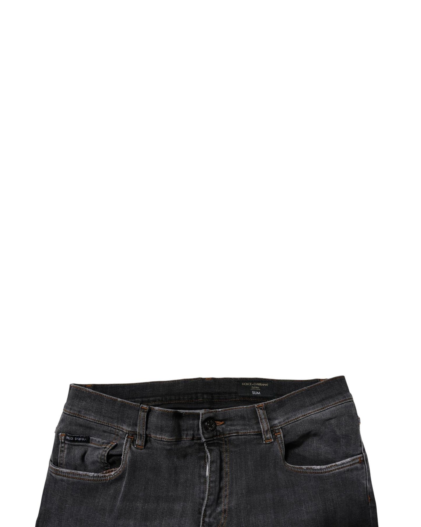 Dolce & Gabbana Men's Dark Gray Washed Cotton Slim Fit Denim Jeans - 52 IT