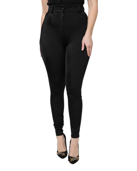 Dolce & Gabbana Women's Black Nylon High Waist Slim Fit Pants - 40 IT