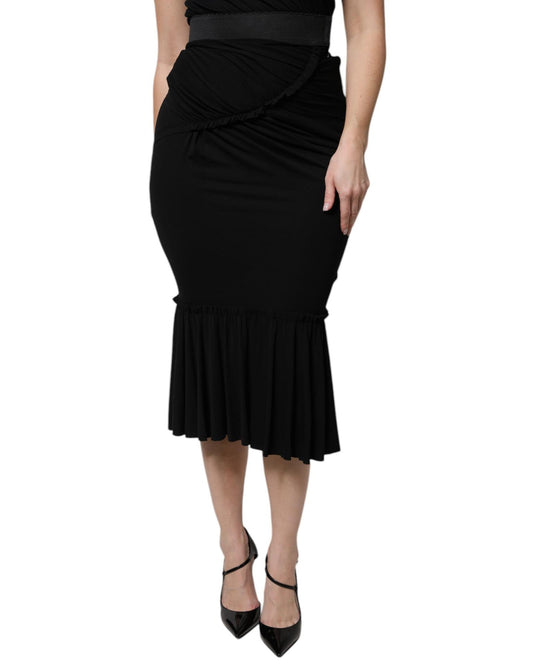 Dolce & Gabbana Women's Black Mermaid Cut High Waist Midi Skirt - 38 IT