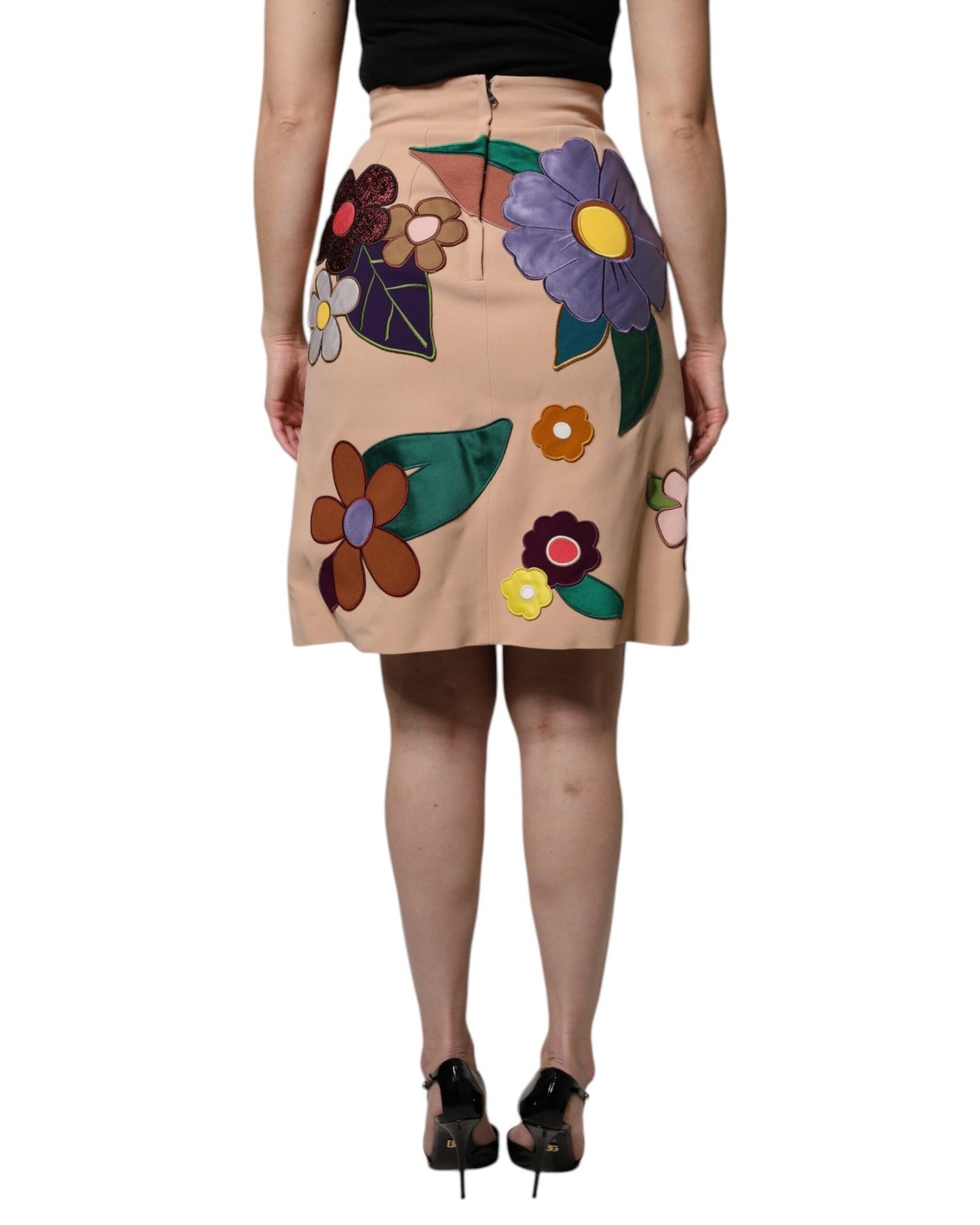 Dolce & Gabbana Women's Beige Floral High Waist Pencil Cut Skirt - 42 IT