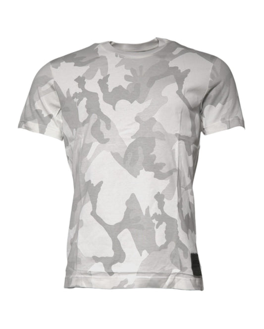 Dolce & Gabbana Men's White Gray Camouflage Cotton Crew Neck T-shirt - 48 IT