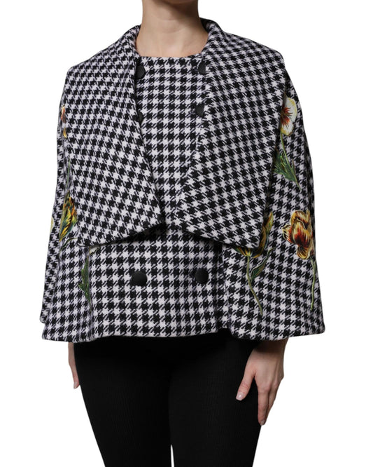 Dolce & Gabbana Women's Black White Monochrome Patterned Floral Cape Jacket - 42 IT