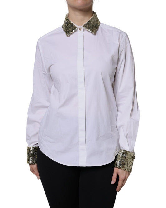 Dolce & Gabbana Women's White Cotton Long Sleeves Sequin Shirt Top - 38 IT