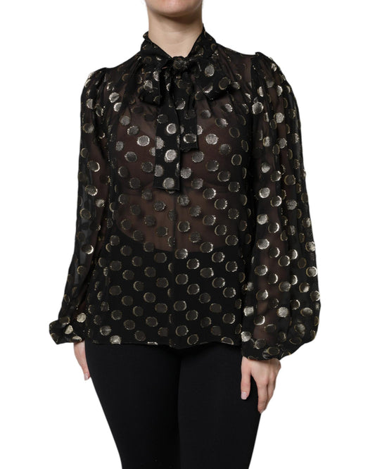 Dolce & Gabbana Women's Black Sheer Tied Neck Polka Dots Blouse Top - 36 IT