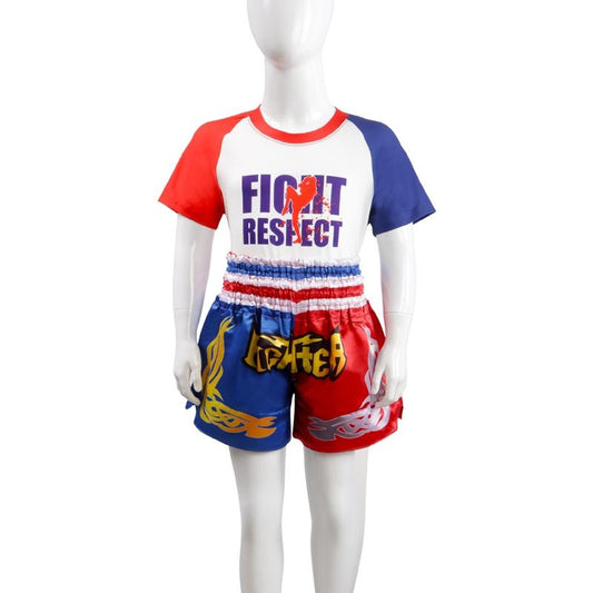 Kids Boxing Set - Sparring Shorts And Tights - Bright Green - Fiht Red Blue Spliced - L